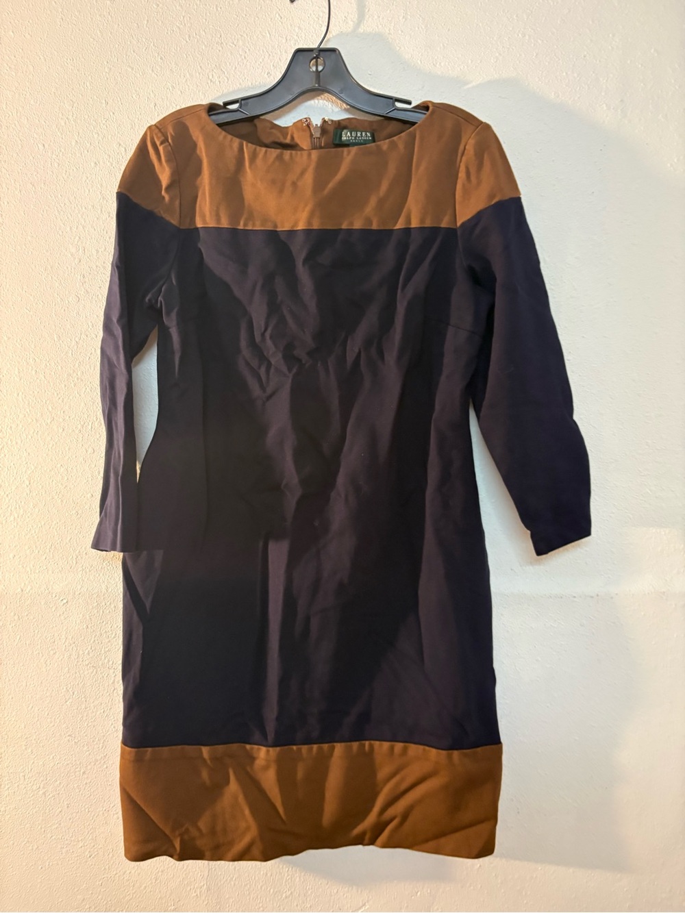Lauren Ralph Lauren Navy and Brown Colorblock Sheath Dress